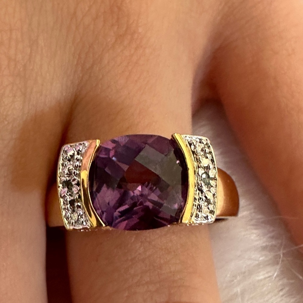925 Gold Plated real SAPPHIRE 2 Diamonds Ring